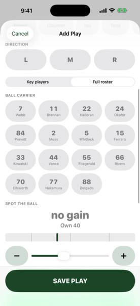 The Add Play form.